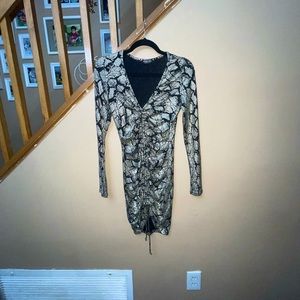 FashionNova sparkly, snake print, rushed, stretchy party dress. Adjust Length, M